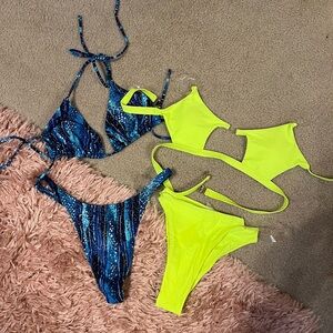 Vegas Party thong bikini sets. Metallic stardust and neon green illusion. Size S